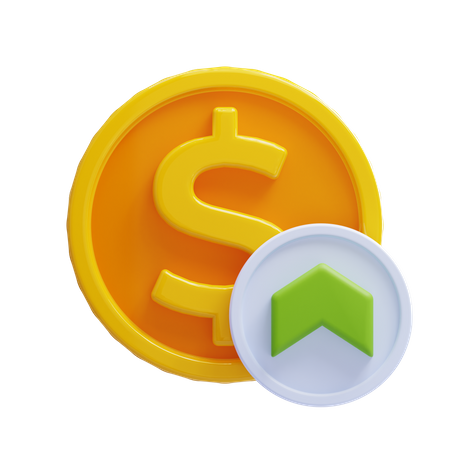 Gold coin paired with a green upward marker